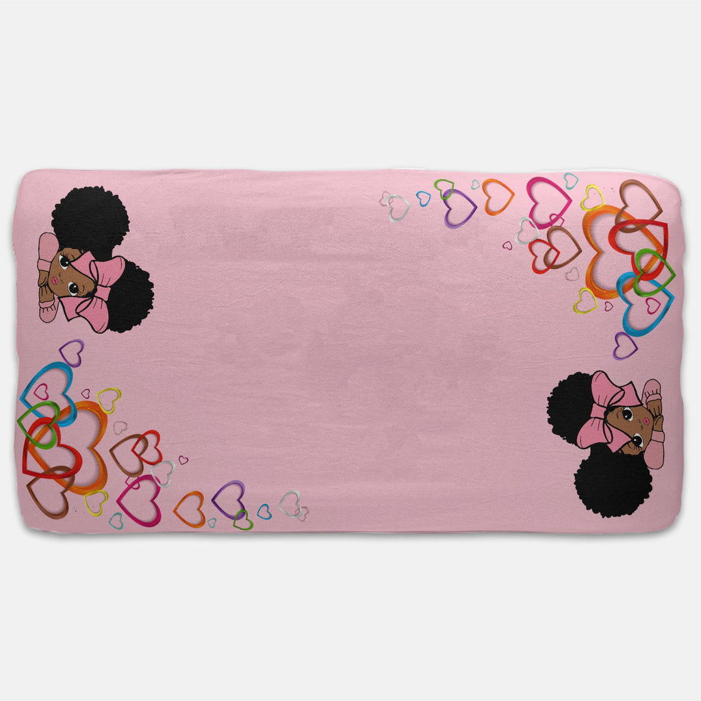 Designer Jersey Fitted Crib Sheet - African American Baby Girl With Natural Pigtails