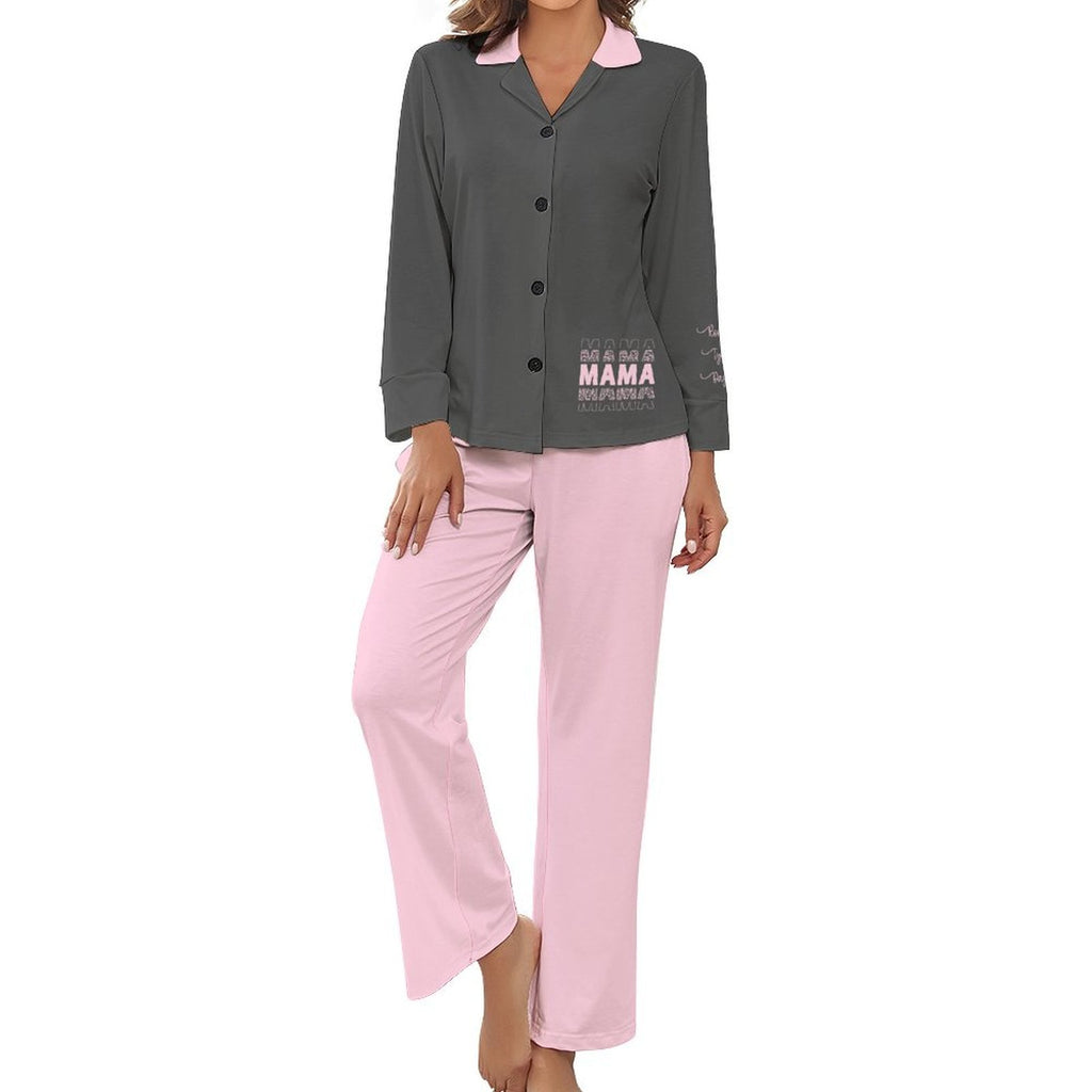 Mama Women's Satin Pajama Set Personalized With Kids Names on Sleeve