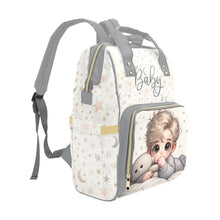 Load image into Gallery viewer, Baby Boy Blonde With Teddy Bear Moons and Stars Diaper Backpack Waterproof Backpack