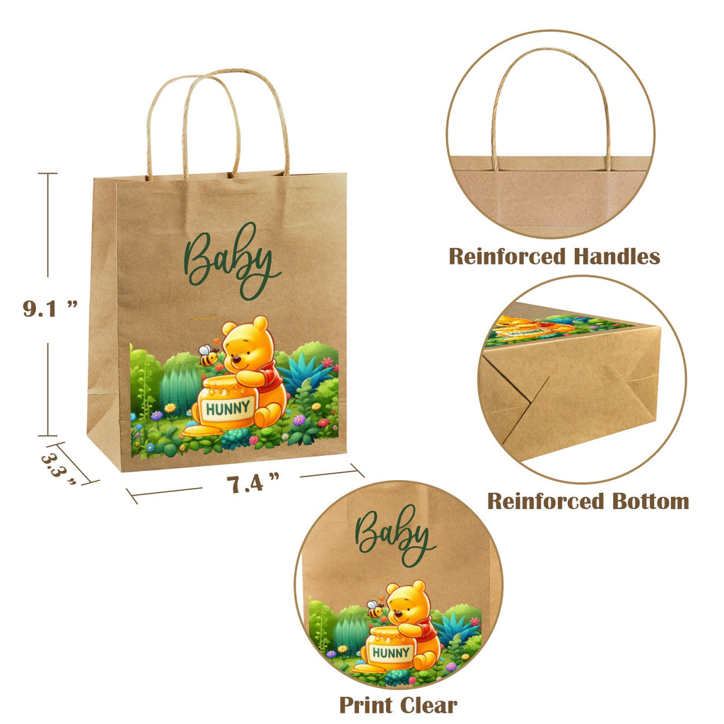 Personalized Paper Gift Bags - Pooh Bear Honeybee Love Kraft Paper Gift Bag - Two Sided Printing