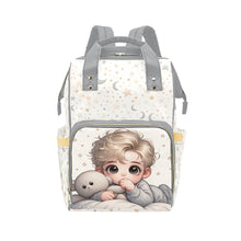 Load image into Gallery viewer, Baby Boy Blonde With Teddy Bear Moons and Stars Diaper Backpack Waterproof Backpack