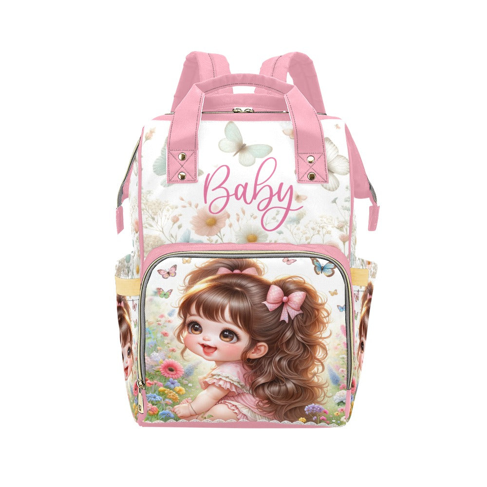 Baby Girl Pink Bows Meadow and Butterflies Diaper Bag Backpack