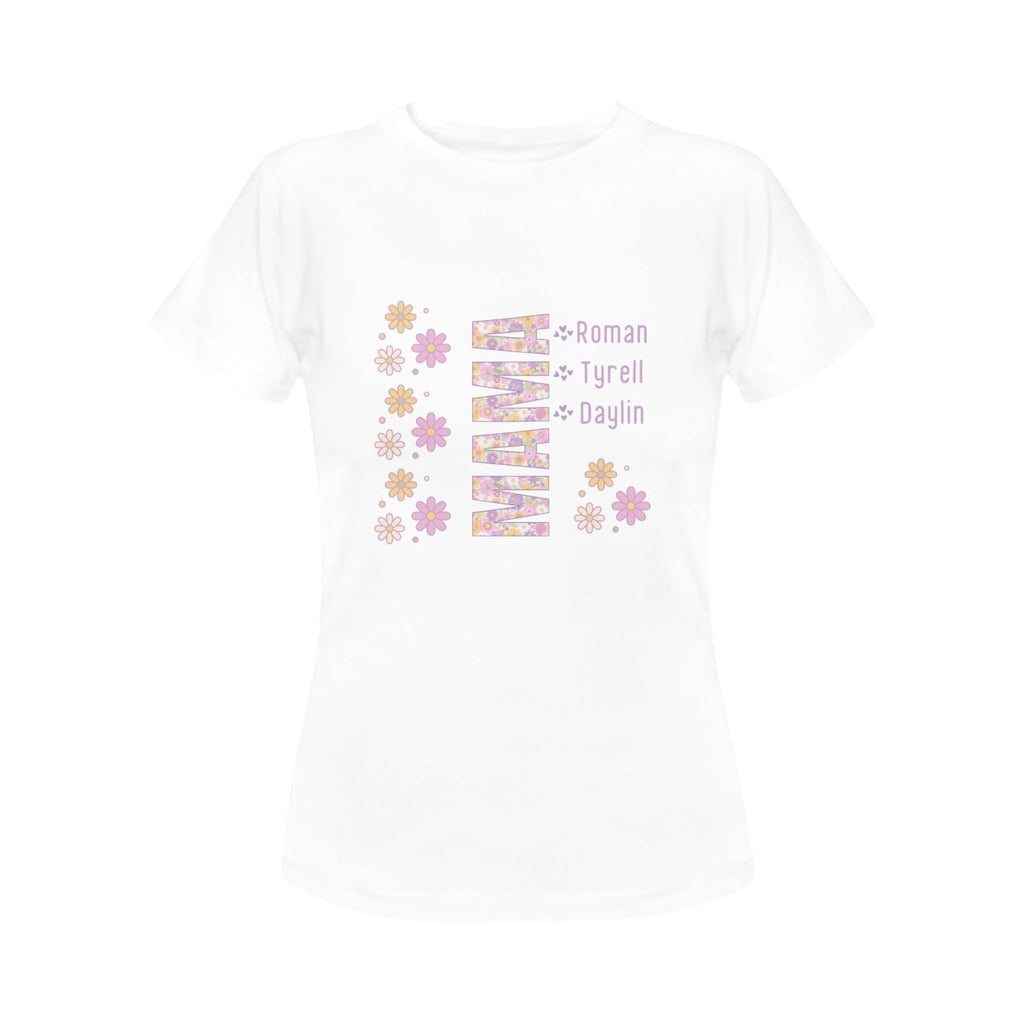Personalized MAMA T-shirt With Kids Names Retro Floral in Classic Colors 100% Cotton Jersey Knit