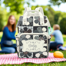 Load image into Gallery viewer, Personalized Diaper Bag Backpack - Patchwork Flower Buttons With Cream Label - Large Capacity and Waterproof