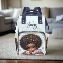 Load image into Gallery viewer, African American Baby Boy in Pajamas and Teddy Bear Diaper Backpack Multi-Function Backpack