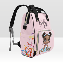 Load image into Gallery viewer, Designer Diaper Bag Backpack - African American Baby Girl Curly Locks