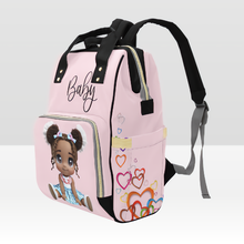 Load image into Gallery viewer, Designer Diaper Bag Backpack - African American Baby Girl Curly Locks