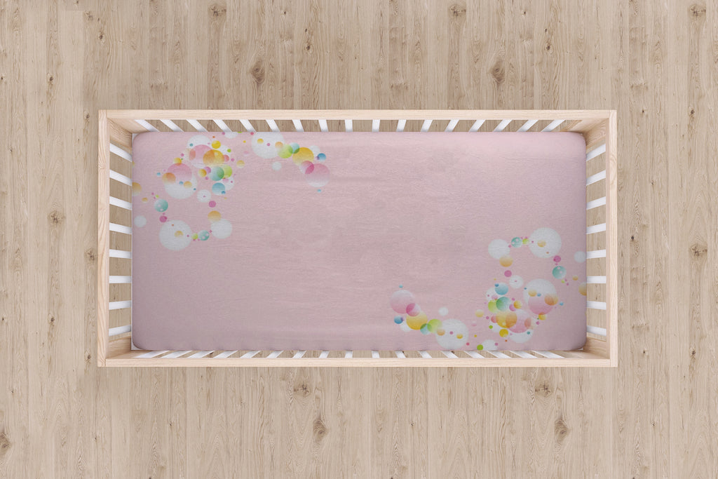 Designer Jersey Fitted Crib Sheet - Baby Pink With Bubbles