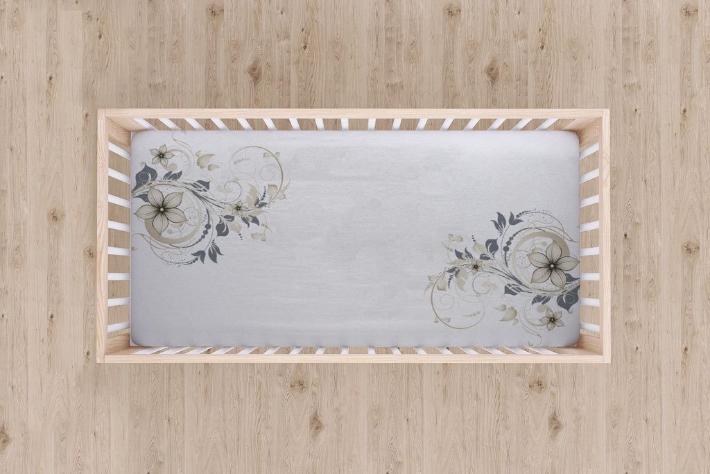 Designer Jersey Fitted Crib Sheet - Gold and Green Floral