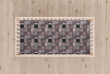 Load image into Gallery viewer, Designer Jersey Fitted Crib Sheet - Pink and Gray Quilt-Like Plaid