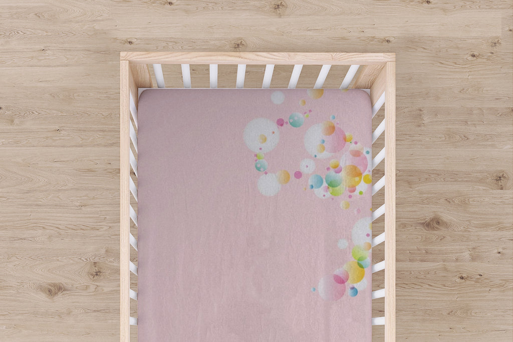 Designer Jersey Fitted Crib Sheet - Baby Pink With Bubbles