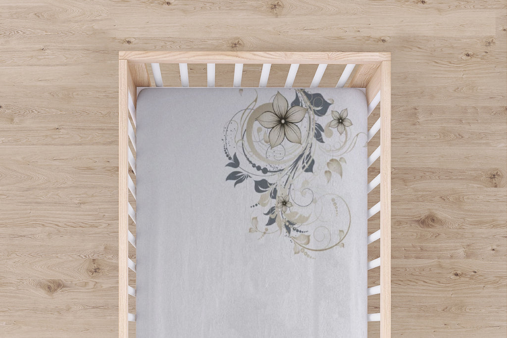 Designer Jersey Fitted Crib Sheet - Gold and Green Floral