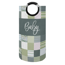 Load image into Gallery viewer, Green Quilt-Like Patchwork Large Laundry Basket Round Laundry Hamper