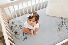 Load image into Gallery viewer, Designer Jersey Fitted Crib Sheet - Gold and Green Floral