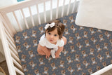 Designer Jersey Fitted Crib Sheet - Teddy Bears on Gray