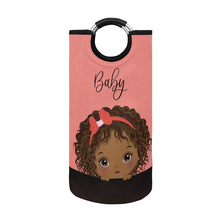 Load image into Gallery viewer, African American Baby Girl Large Laundry Basket Round Laundry Hamper in Coral