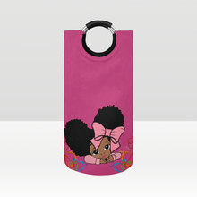 Load image into Gallery viewer, African American Baby Girl Hot Pink Large Laundry Basket Round Laundry Hamper