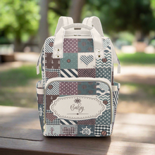 Load image into Gallery viewer, Personalized Patchwork Nautical Style with Label and Name Multi-Function Backpack