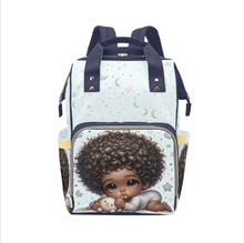 Load image into Gallery viewer, African American Baby Boy in Pajamas and Teddy Bear Diaper Backpack Multi-Function Backpack