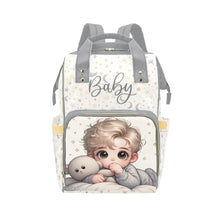 Load image into Gallery viewer, Baby Boy Blonde With Teddy Bear Moons and Stars Diaper Backpack Waterproof Backpack