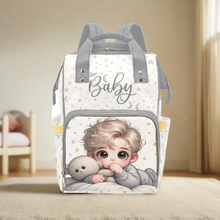 Load image into Gallery viewer, Baby Boy Blonde With Teddy Bear Moons and Stars Diaper Backpack Waterproof Backpack