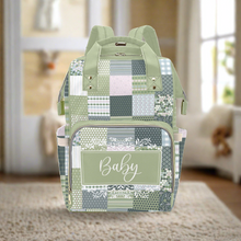 Load image into Gallery viewer, Personalized Patchwork Soft Green With Personalized Name Label Multi-Function Backpack