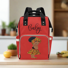 Load image into Gallery viewer, Designer Diaper Bag - Ethnic African American Baby Girl - Dark Red Multi-Function Backpack
