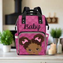 Load image into Gallery viewer, Cute African American Baby Girl With Natural Pigtails And Pink Bows On Hot Pink Tufted Design Multi-Function Backpack