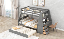 Load image into Gallery viewer, Twin over Full Bunk Bed with Trundle and Built-in Desk, Three Storage Drawers and Shelf,Gray