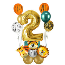 Load image into Gallery viewer, 18Pcs Jungle Animal Balloons Set Chrome Metallic Latex Balloon 32inch Gold Number Globos Kids Birthday Party Baby Shower Decor