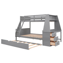 Load image into Gallery viewer, Twin over Full Bunk Bed with Trundle and Built-in Desk, Three Storage Drawers and Shelf,Gray