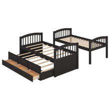 Load image into Gallery viewer, Twin over Twin Wood Bunk Bed with Trundle and Drawers, Espresso