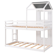 Load image into Gallery viewer, Twin Over Twin Bunk Bed Wood Bed with Roof, Window, Guardrail, Ladder (White)
