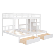 Load image into Gallery viewer, Full Over Twin &amp; Twin Bunk Bed, Wood Triple Bunk Bed with Drawers and Guardrails (White)