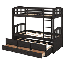 Load image into Gallery viewer, Twin over Twin Wood Bunk Bed with Trundle and Drawers, Espresso