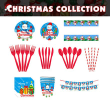Load image into Gallery viewer, Christmas 10-piece set   Set Party Supplies Snowman Disposable Tableware Paper Plates and Napkins Banners Plastic tablecloths Cutlery Serves 60 for Merry Christmas Party Home Indoor Outdoor Decor