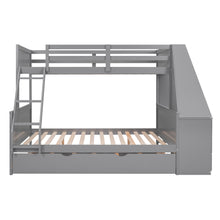 Load image into Gallery viewer, Twin over Full Bunk Bed with Trundle and Built-in Desk, Three Storage Drawers and Shelf,Gray