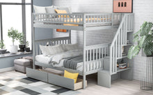 Load image into Gallery viewer, Full over Full Bunk Bed with Two Drawers and Storage, Gray
