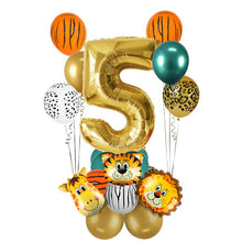 Load image into Gallery viewer, 18Pcs Jungle Animal Balloons Set Chrome Metallic Latex Balloon 32inch Gold Number Globos Kids Birthday Party Baby Shower Decor