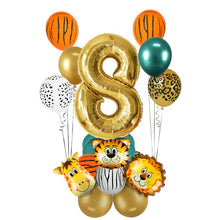 Load image into Gallery viewer, 18Pcs Jungle Animal Balloons Set Chrome Metallic Latex Balloon 32inch Gold Number Globos Kids Birthday Party Baby Shower Decor