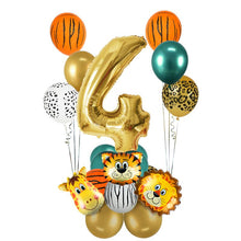 Load image into Gallery viewer, 18Pcs Jungle Animal Balloons Set Chrome Metallic Latex Balloon 32inch Gold Number Globos Kids Birthday Party Baby Shower Decor