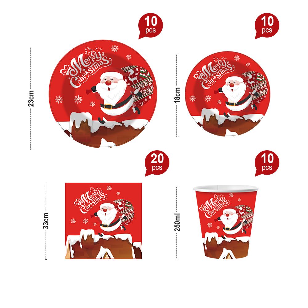Christmas Party Supplies Paper Plates, 50pcs Table Decorations Christmas Disposable Dinnerware Set Includes Paper Plates Napkins Cup Serves 10 for Xmas Holiday Party Supplies