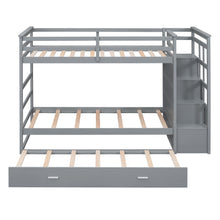 Load image into Gallery viewer, Twin Over Twin Bunk Bed with Trundle and Staircase,Gray