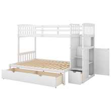 Load image into Gallery viewer, Twin over Full/Twin Bunk Bed, Convertible Bottom Bed, Storage Shelves and Drawers, White
