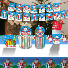 Load image into Gallery viewer, Christmas 10-piece set   Set Party Supplies Snowman Disposable Tableware Paper Plates and Napkins Banners Plastic tablecloths Cutlery Serves 60 for Merry Christmas Party Home Indoor Outdoor Decor