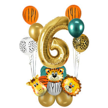 Load image into Gallery viewer, 18Pcs Jungle Animal Balloons Set Chrome Metallic Latex Balloon 32inch Gold Number Globos Kids Birthday Party Baby Shower Decor
