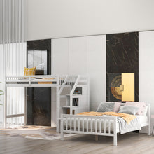 Load image into Gallery viewer, Twin over Full Loft Bed with Staircase,White