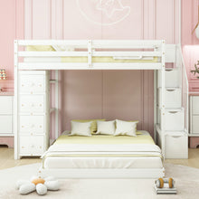 Load image into Gallery viewer, Twin Over Full Bunk Bed with 3-layer Shelves, Drawers and Storage Stairs, White