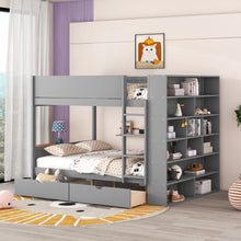 Load image into Gallery viewer, Full over Full Bunk Bed With 2 Drawers and Multi-layer Cabinet, Gray