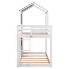 Load image into Gallery viewer, Twin Over Twin Bunk Bed Wood Bed with Roof, Window, Guardrail, Ladder (White)